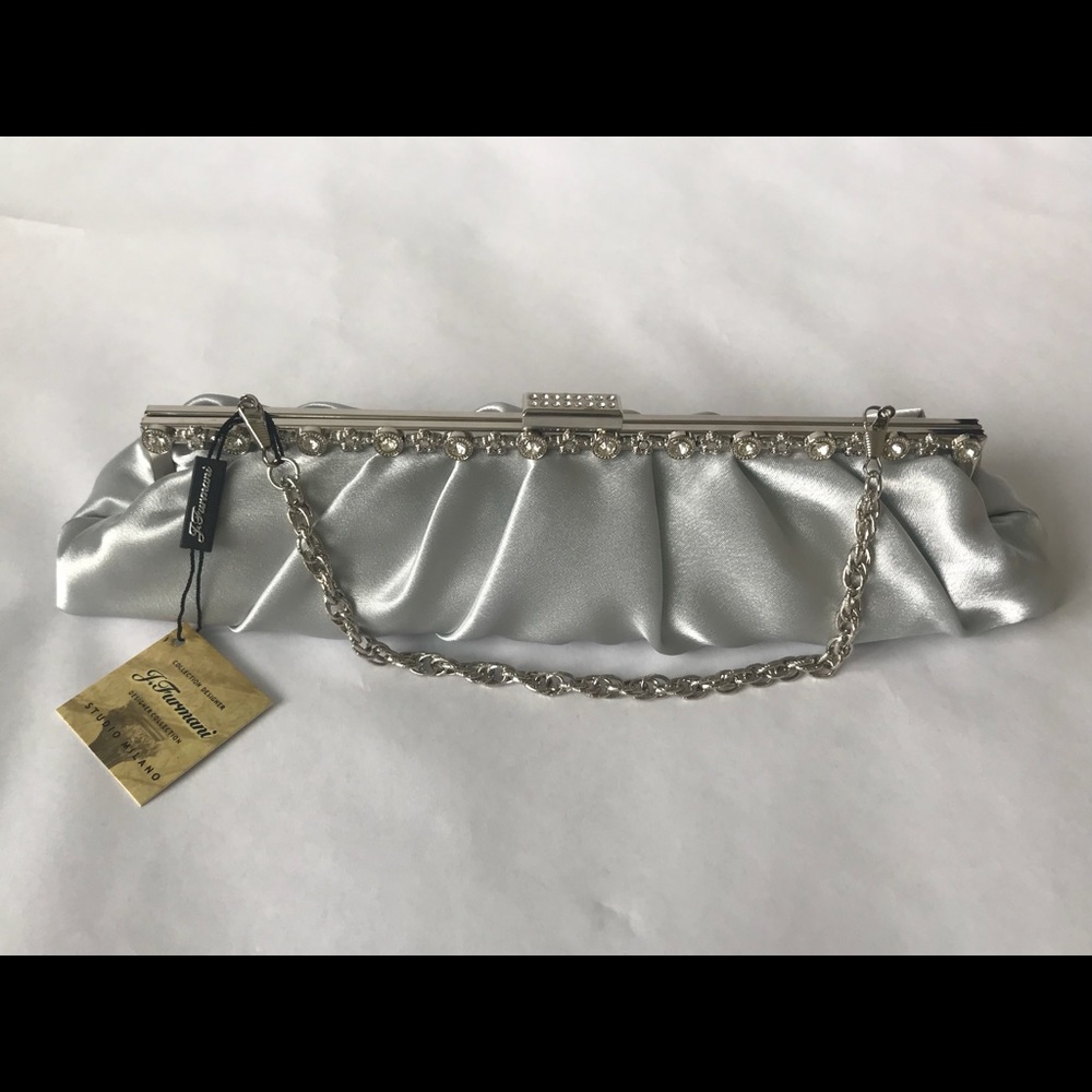 Silver evening bag clutch with rhinestones NWT
